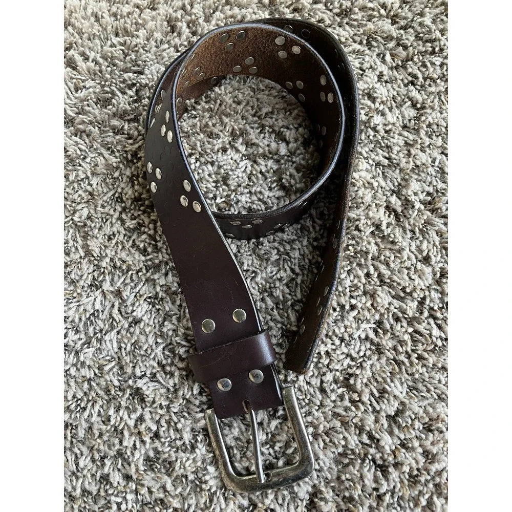 Riding Sport Studded Brown Leather Belt With Daisy Print Detail Size 34